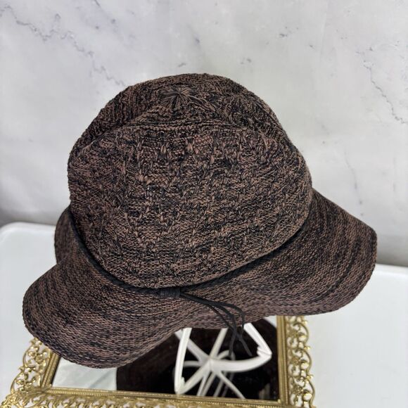 VTG Free People Bucket Hat Women OS Black Brown Polyester Jute Knot Design Tie - Picture 9 of 11